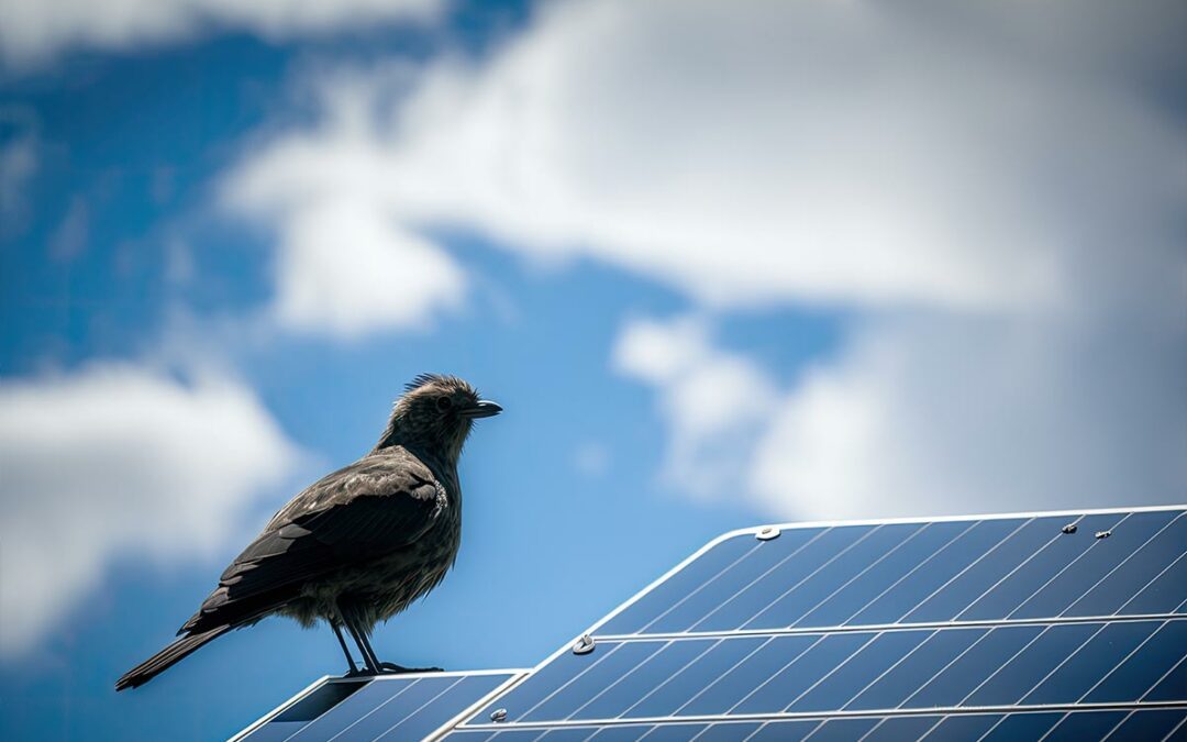 Netting installed around solar panels to prevent bird nesting