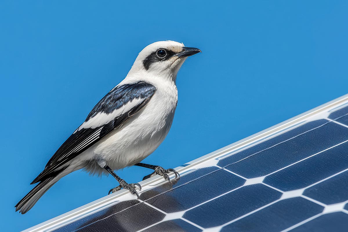 Solar panel bird spikes to prevent pigeon perching Bird spikes installed along rooftop edges beneath solar panels